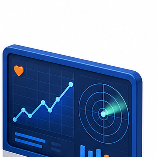 3D monitoring dashboard with a health graph